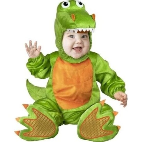 Baby T-Rex 4 Piece Set Jumpsuit Hood Detachable Tail Booties 12-18 Months - Picture 1 of 5